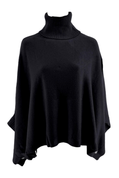 Poncho met coll en strass knoop zwart JD221366