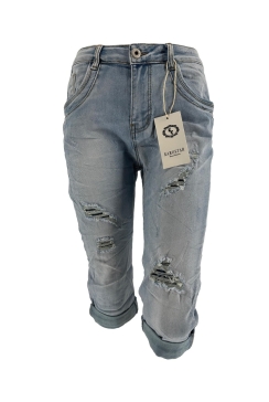 Karostar capri jeans light denim met scheuren (KC8879). SALE