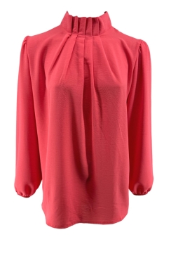 Blouse met opstaande boord en smock aan de mouw Sammie koraal (SALE) (tkd)