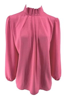 Blouse met opstaande boord en smock aan de mouw Sammie fuchsia roze