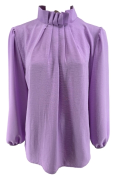 Blouse met opstaande boord en smock aan de mouw Sammie lila (SALE) (tkd)