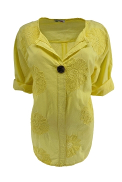 Blouse met opstaande kraag en knoop Blumen geel (SALE)
