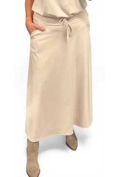 Uitlopende travelstof rok met koord April beige  TVB