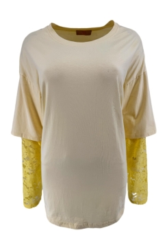 T-Shirt met kanten mouw Pien geel SALE