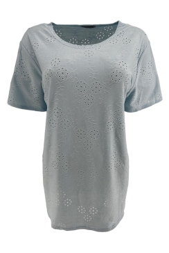 Shirt met korte mouw en broderie Sheng blauw (#233).SALE