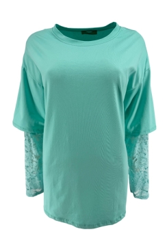 T-Shirt met kanten mouw Pien turquoise SALE