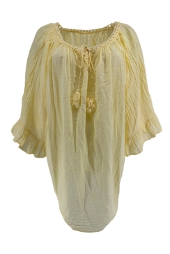 Blouse met flosjes en volant mouw Aura geel