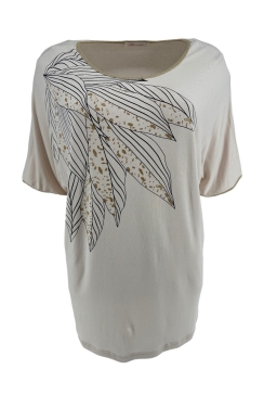 Shirt met print Golden leaf beige. (SALE)
