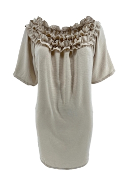 Blouse met korte mouw en dubbele ruffel band Melia beige. (tkd)