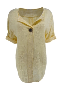 Blouse van linnen-look met knoop en bloemen Flora geel