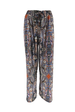 Travelstof broek met koord in de taille Pip paisley zwart.(tkd)