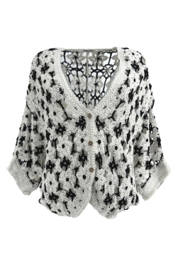 Opengewerkte trui met knopen MINI Dahlia off-white