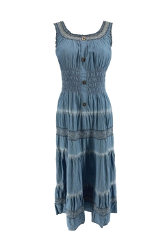 Langere mouwloze jurk met smock taille denim