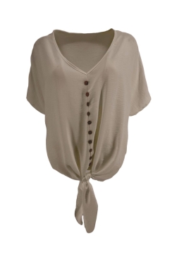Blouse met knoop aan de onderzijde en knopen Gwenn taupe (TKD)