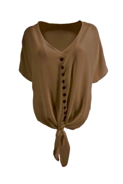 Blouse met knoop aan de onderzijde en knopen Gwenn choco