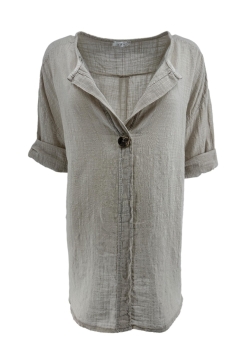 Blouse met opstaande kraag en knoop Effie beige (SALE)