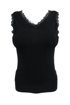 Top met kanten rand en rib stof Juultje zwart