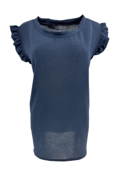 Top met kleine ruffle aan de mouw Lucy donker blauw. tkd