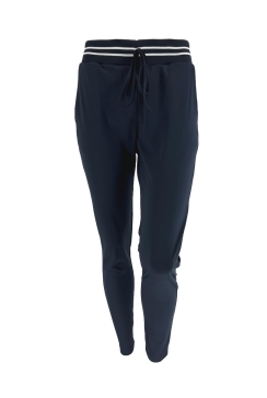 Travelstof broek met BIES aan de bovenzijde Bibianne donker blauw. btsb