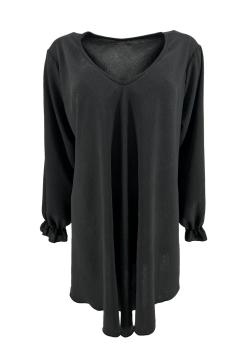 Uitlopende blouse met lange mouw en V-hals Wendy zwart.(TKD)