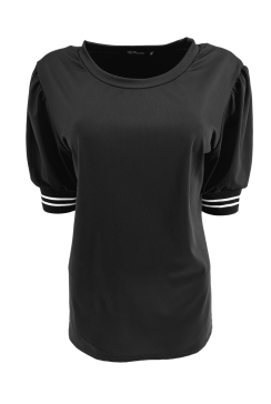 Travelstof shirt met witte bies aan de mouw Duffy zwart.ttsb