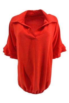 Blouse met korte volant mouw Kady koraalrood