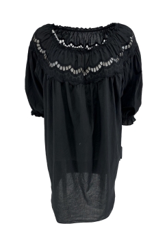 Blouse met elastieke hals en gedetailleerde bovenzijde Shelby zwart. SALE