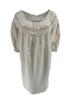 Blouse met elastieke hals en gedetailleerde bovenzijde Shelby beige. SALE