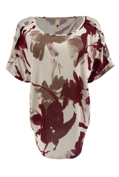 Shirt van travelstof met knopen op de schouder Tracy faded bordeaux