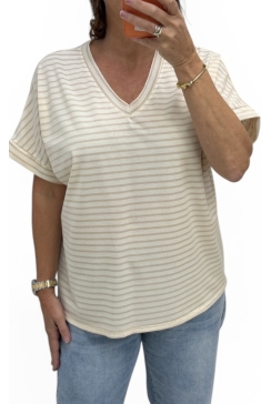Shirt met strepen en V-HALS Wallien beige
