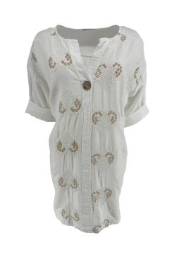 Blouse van linnen-look met hart patroon off-white (SALE)