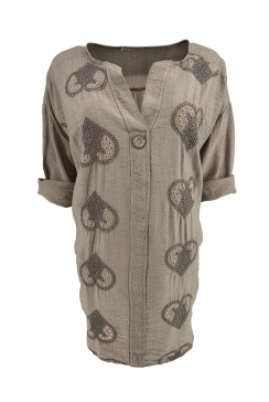 Blouse van linnen-look met hart patroon taupe (SALE)