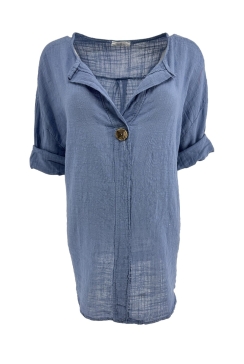 Blouse met opstaande kraag en knoop Effie jeans blauw (SALE)