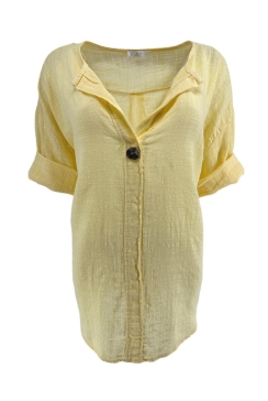Blouse met opstaande kraag en knoop Effie geel (SALE)