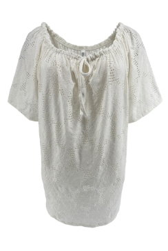 Blouse met broderie en elastieke hals Doortje off-white