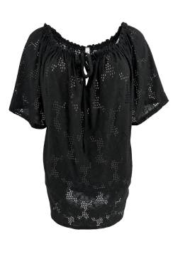 Blouse met broderie en elastieke hals Doortje zwart