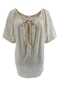 Blouse met broderie en elastieke hals Doortje beige