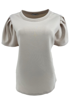 Shirt van gladde stof met pofmouw Ankie beige.swd)