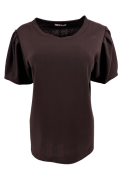 Shirt van gladde stof met pofmouw Ankie molbruin