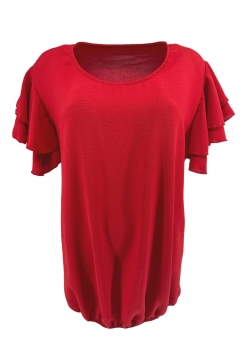 Blouse met volant mouw en ronde hals Stella rood (TKD)