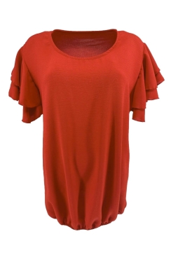 Blouse met volant mouw en ronde hals Stella brick (TKD)