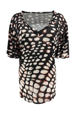 Travelstof shirt met v-hals Charlotte turtle zwart.CRS