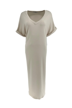 Lange jurk met korte mouw en zakjes Marloes beige BZD SALE