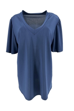 Travelstof shirt met v-hals Charlotte uni donker blauw.CRS
