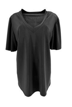 Travelstof shirt met v-hals Charlotte uni zwart.CRS