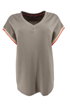 Sweatshirt met v-hals en gekleurde bies taupe.swd)