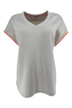 Sweatshirt met v-hals en gekleurde bies beige.swd)