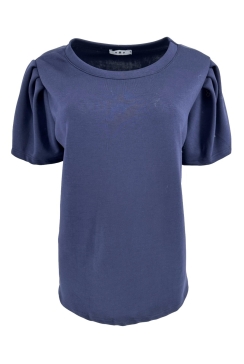 Shirt van gladde stof met pofmouw Ankie midnight blue.swd)