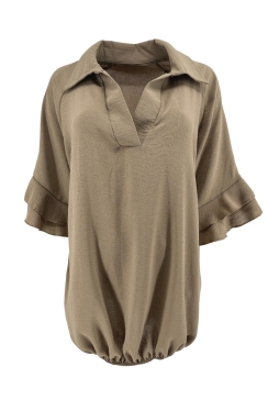 Blouse met korte volant mouw Kady dark taupe