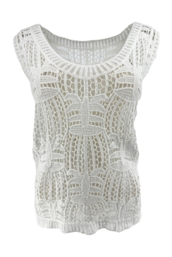 Opengewerkte mouwloze top Pine off-white